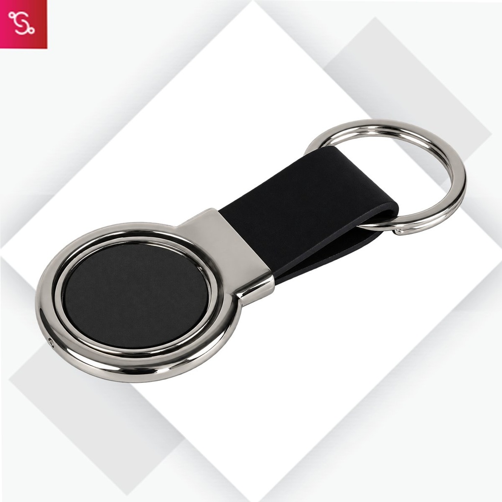[SANM-J140] PU Key chain with Round Rotating Double side Gunmetal plate