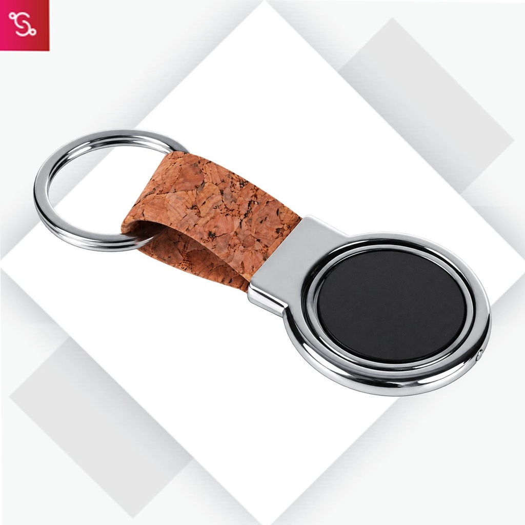 [SANM-J141] Cork Key chain with Round Rotating Double side Gunmetal plate