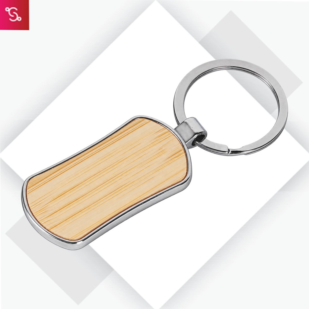 [SANM-J142] Metal keychain with double side Bamboo plate