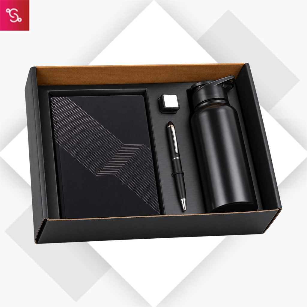 [SANM-Q51] 4 in 1 set: Stainless Steel bottle, metal pen, Silicon mobile stand with earphone holder, A5 notebook