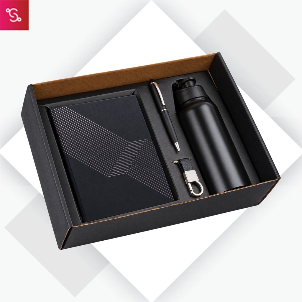 [SANM-Q54] 4 in 1 set: Stainless Steel bottle, metal pen, Metal keychain, A5 notebook