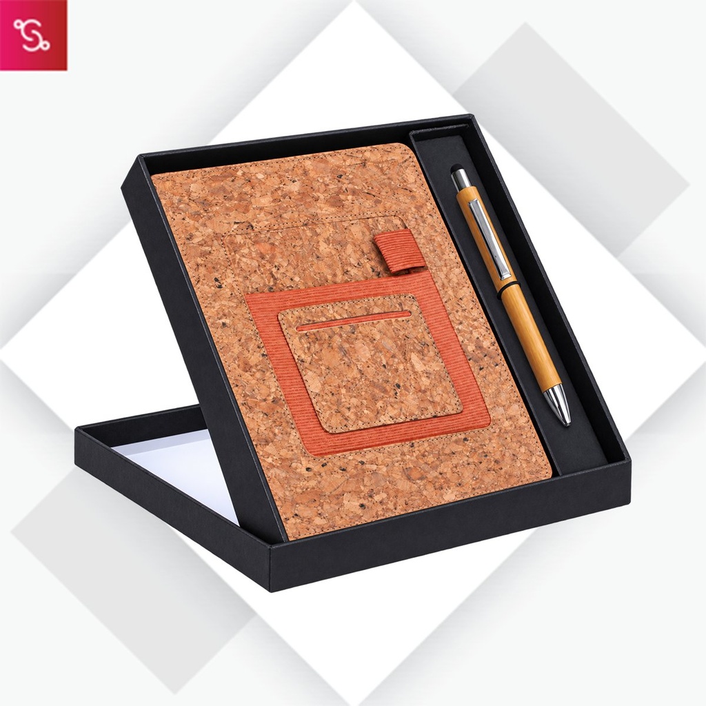 [SANM-Q124] Notebook Gift set Eco: Cork A5 Notebook With Bamboo / Cork Pen