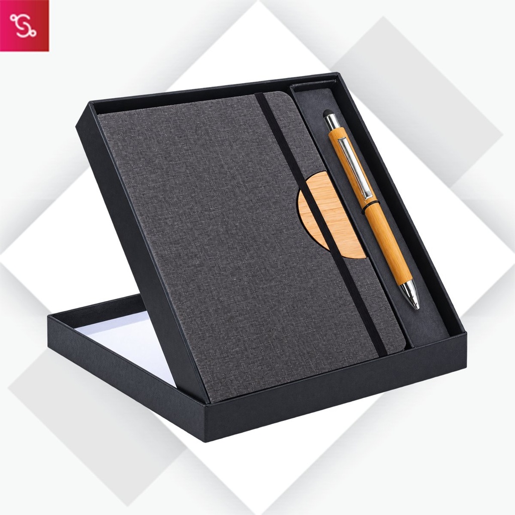 [SANM-Q125] Notebook Gift set Eco: D Style Bamboo Note Book With Bamboo / Cork Pen